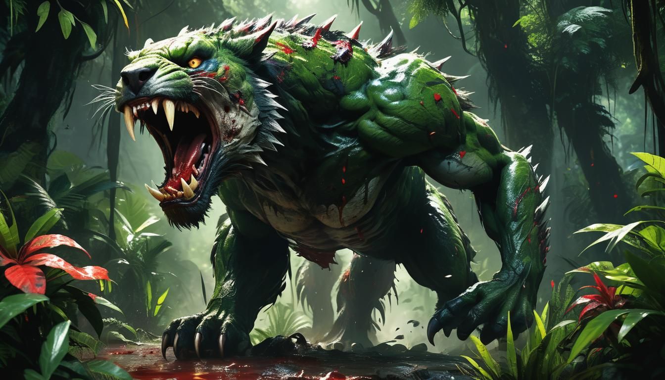 Feral Beast Humanoid Roaring in Jungle Concept Art