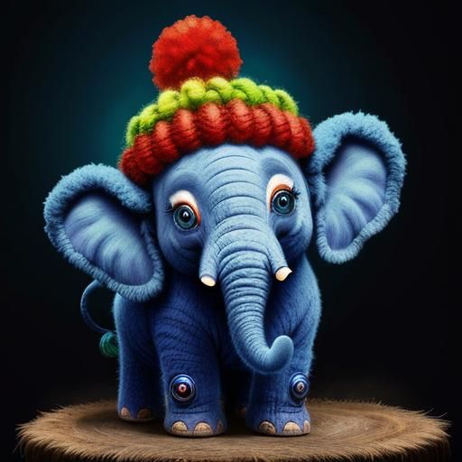 Wooly Baby Elephant with Colorful Hat