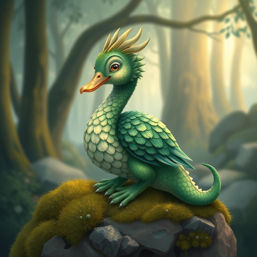 Mythical Dragon Duck in a Whimsical Forest