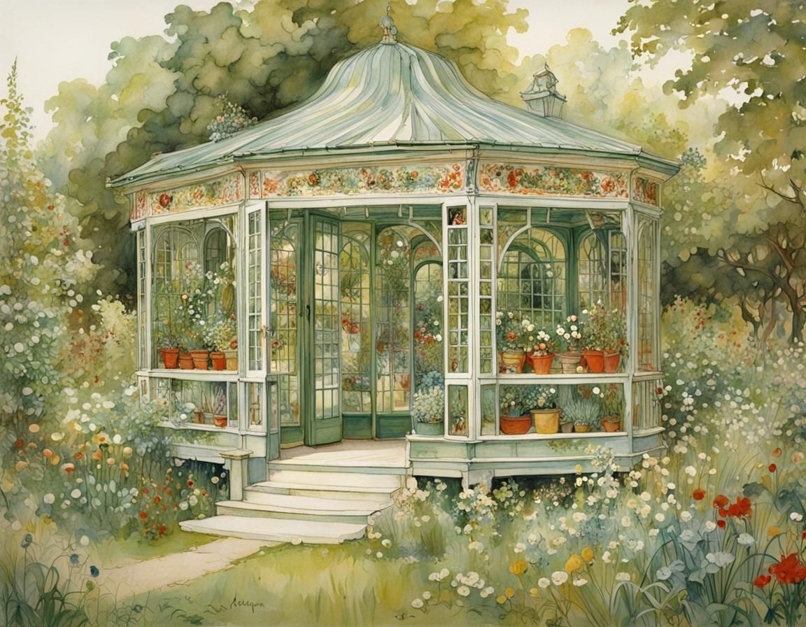 Detailed Garden Pavilion in Classic Illustration Style