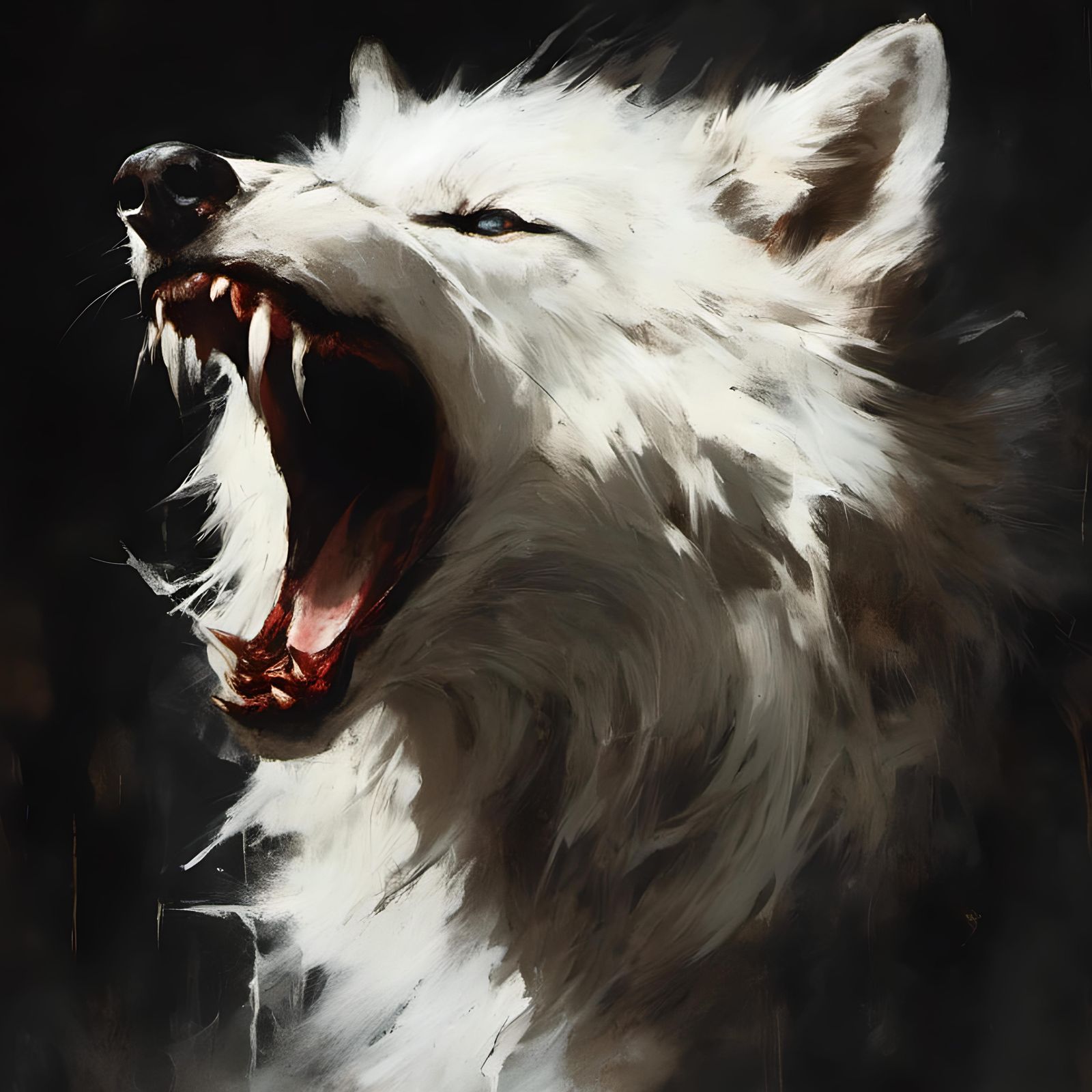 Snarling White Wolf in Dark Fantasy Style