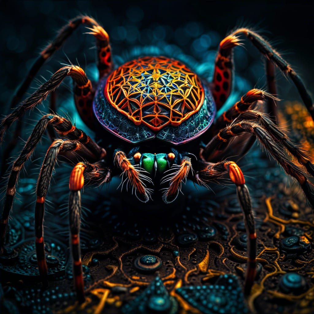 Psychedelic Geometric Spider in Hyperreal Detail