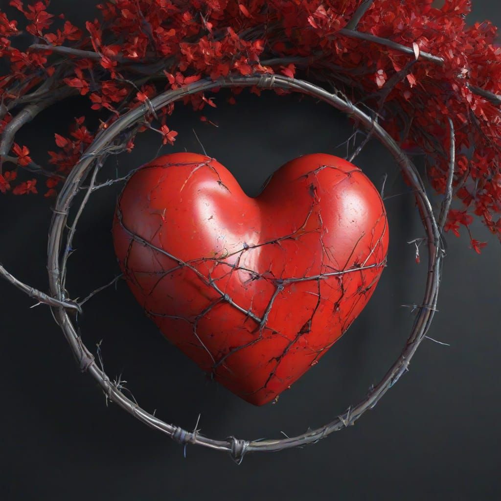 Romantic Heart in Barbed Wire Border, Deep Fantasy Art