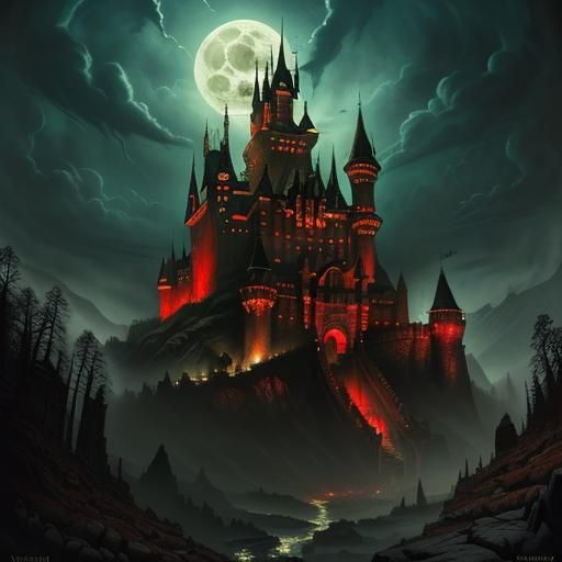 Dracula's Castle: A Horror Landscape Illustration