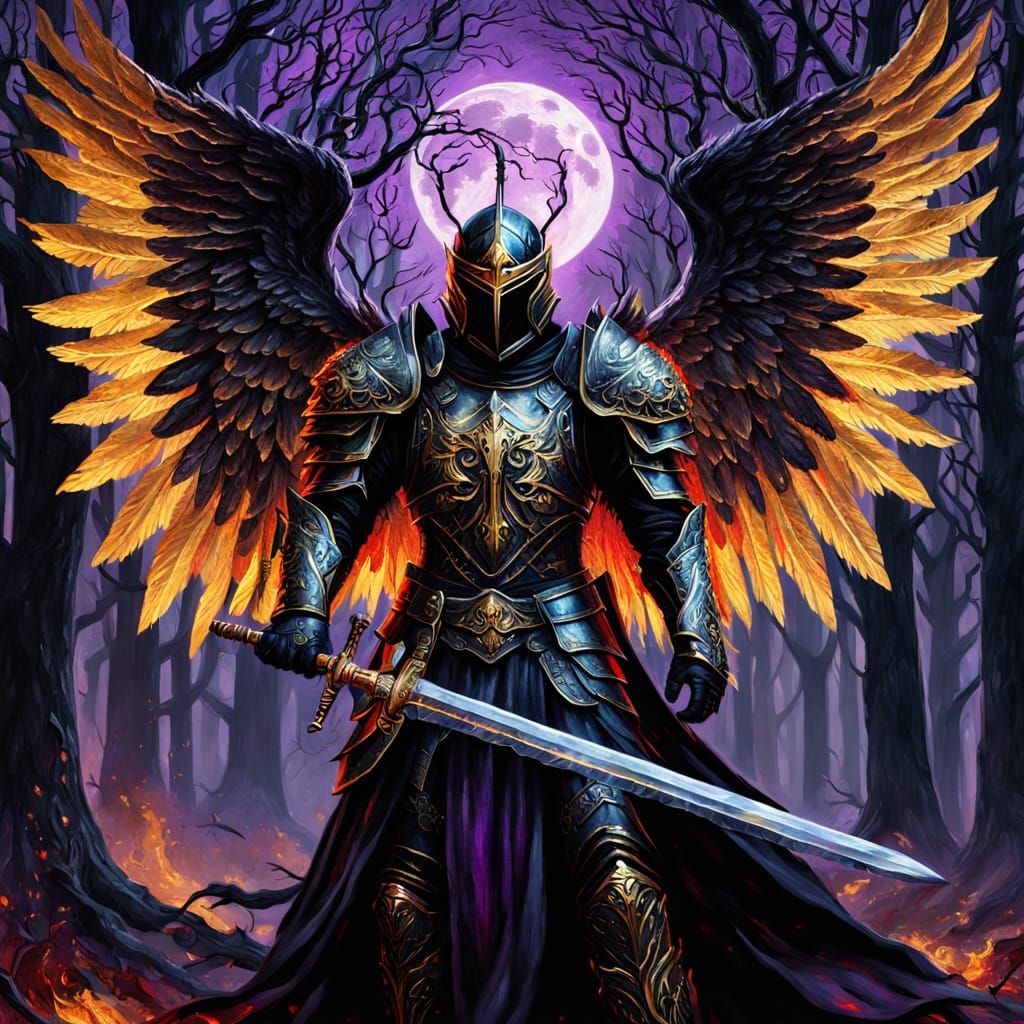 Gothic Angel of Death in Golden Armor