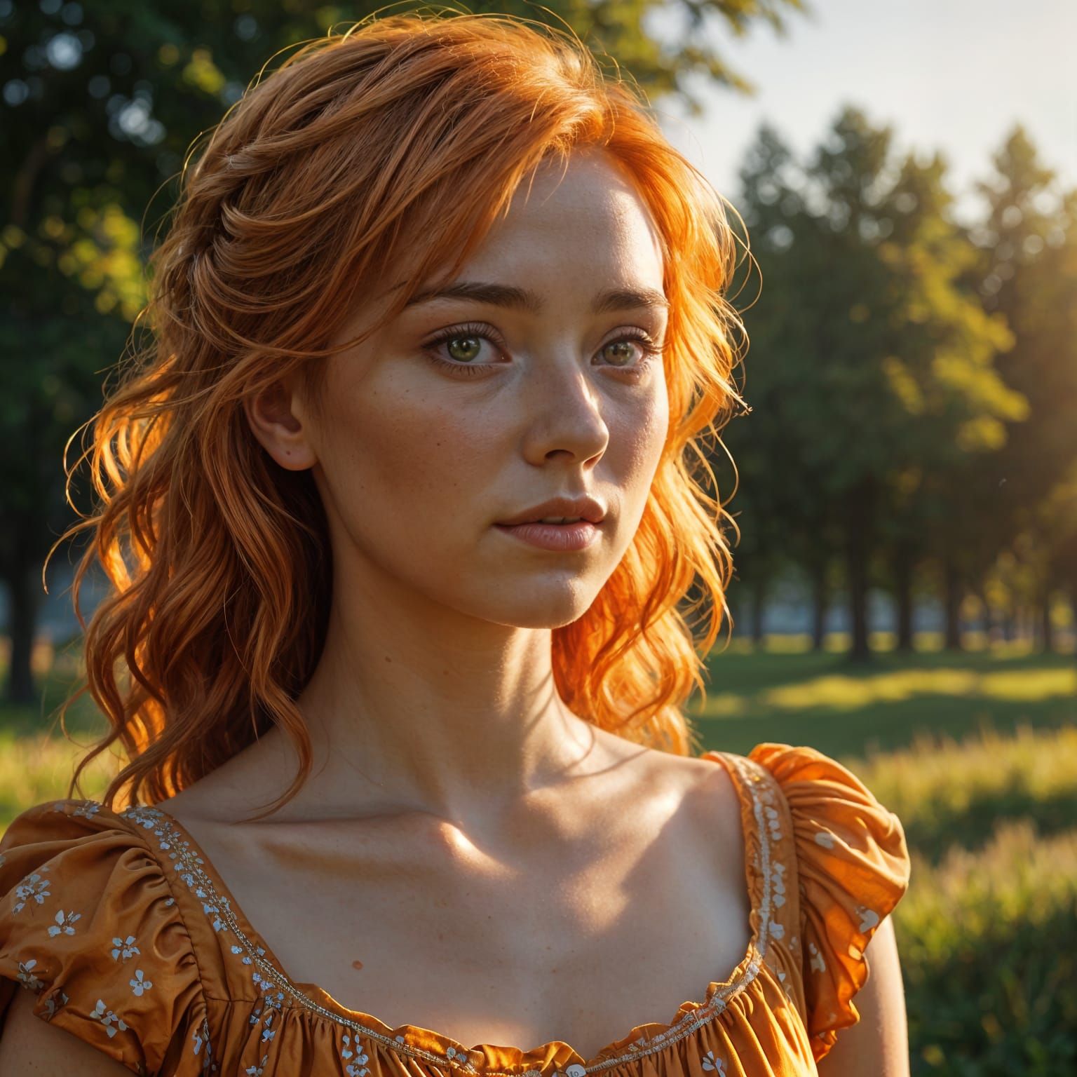Orange Haired Girl Portrait in Dappled Sunlight