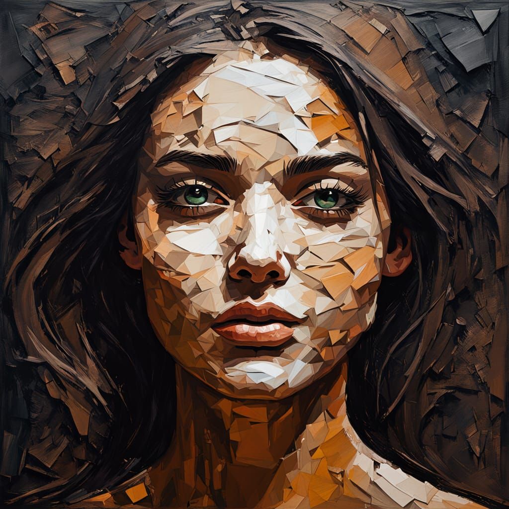 Ethereal Girl with Glaring Eyes in Earthy Impasto