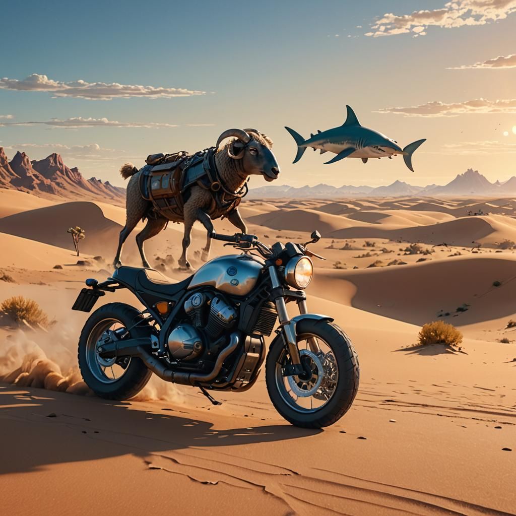 Surreal Desert Duo Cruises a Motorcycle in Golden Hour