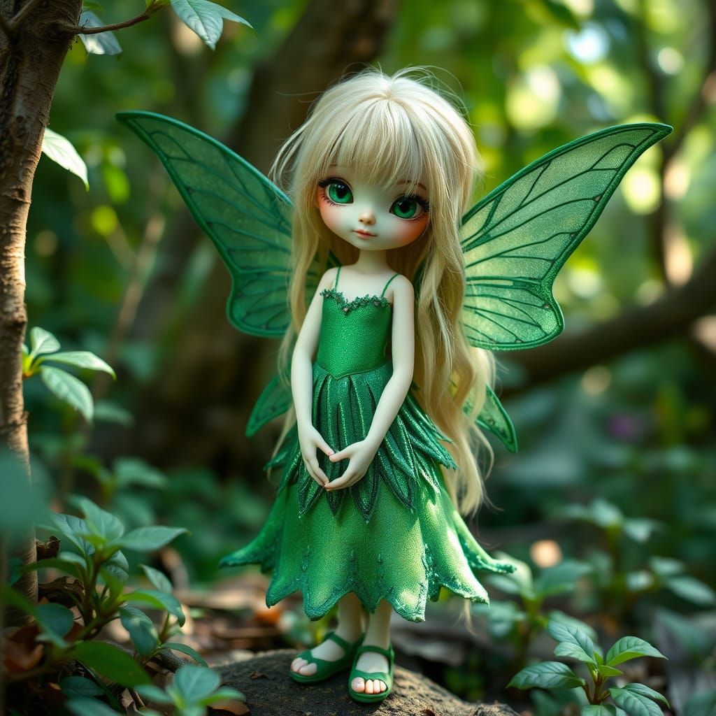 Blonde Fairy in Emerald Forest: Whimsical Art