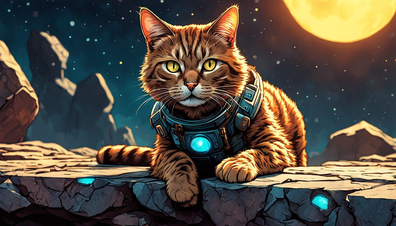 Futuristic Cat Adventurer in Sci-Fi Comic Style