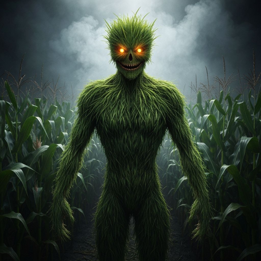 Horror Cornstalk Creature Emerges in Moody Field