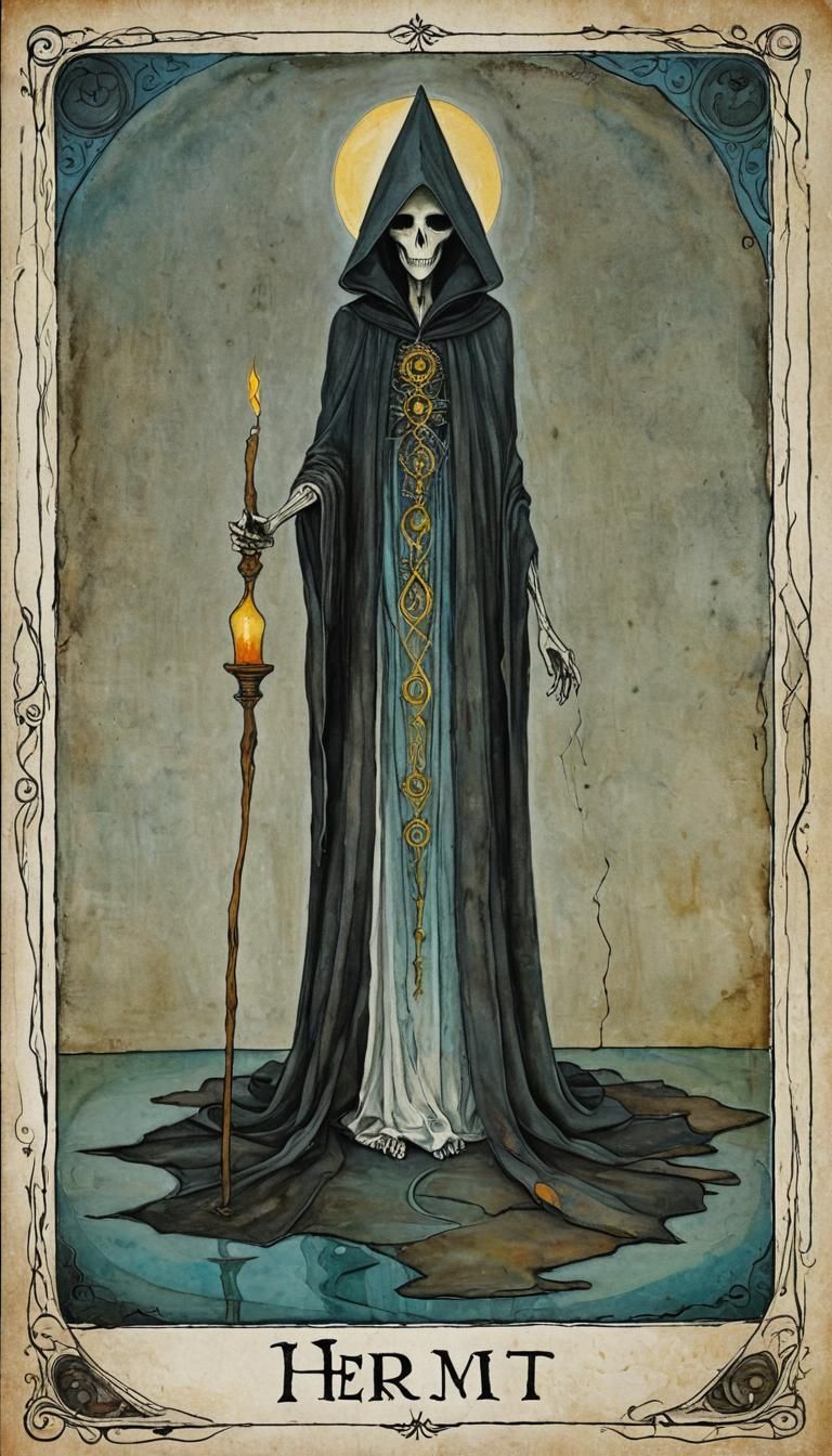 Abstract Tarot Card of The Hermit in Art Brut Style