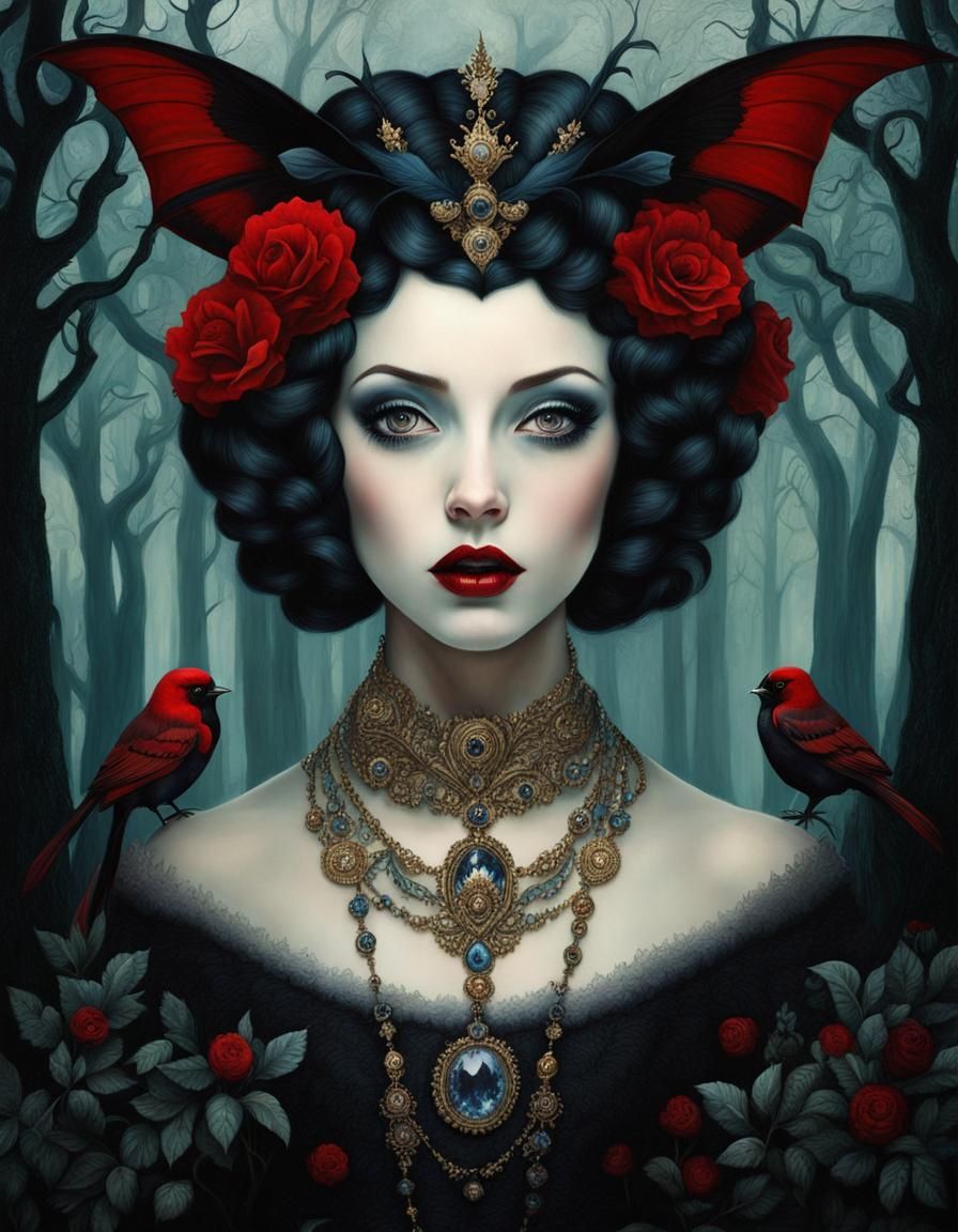 Baroque Ice Queen Vampire Portrait in Gouache