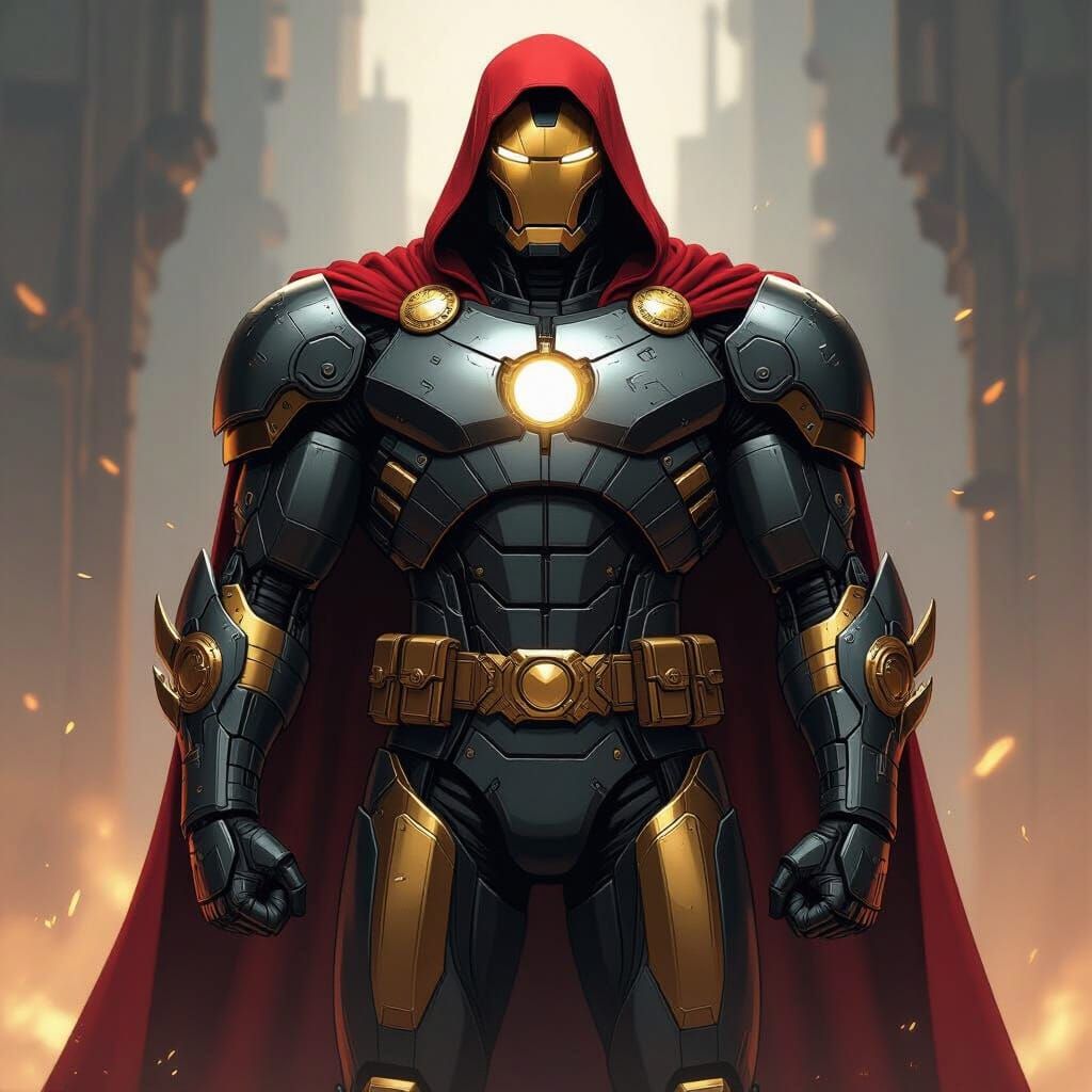 Armored Superhero Fusion in Comic Book Style