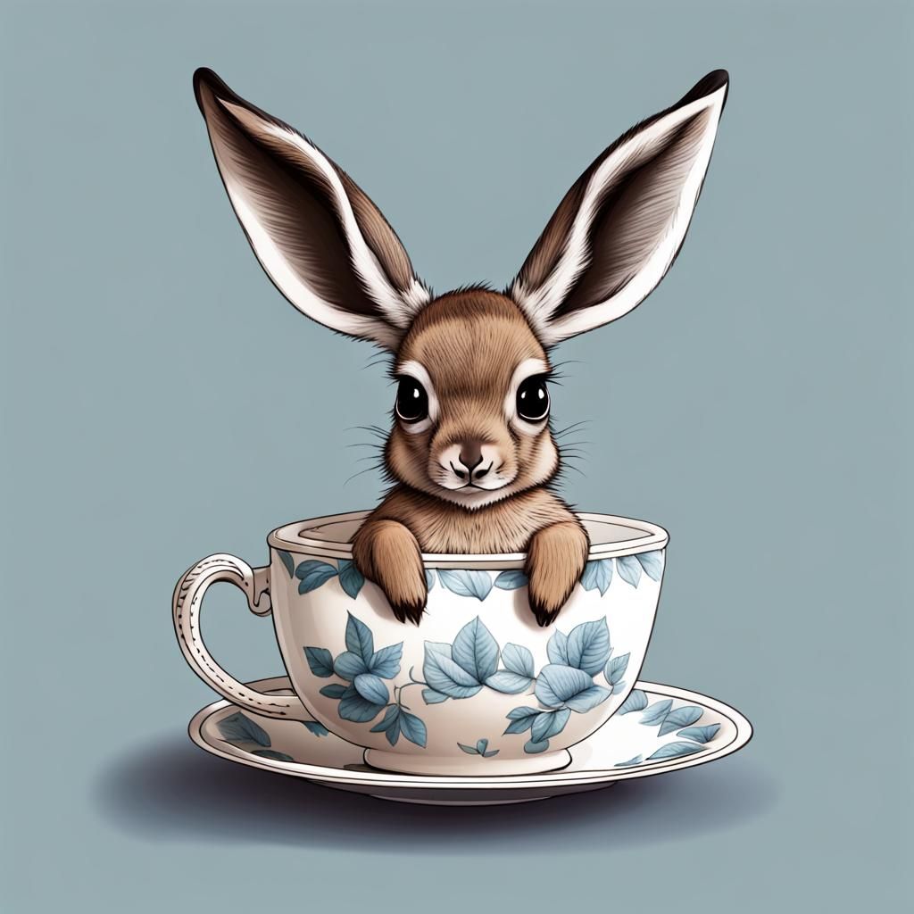 Baby Jackalope in Teacup: A Whimsical Scene