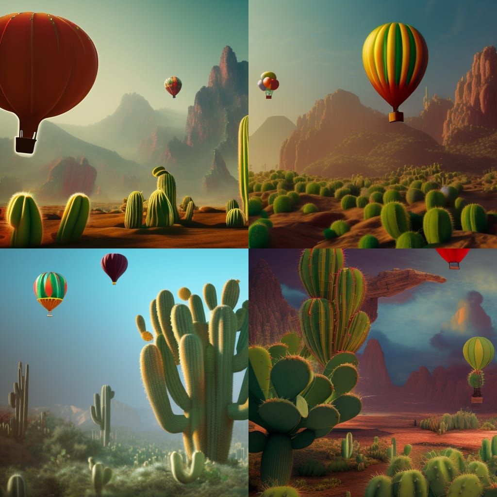 Cactus and Balloon in Fantastical Matte Painting