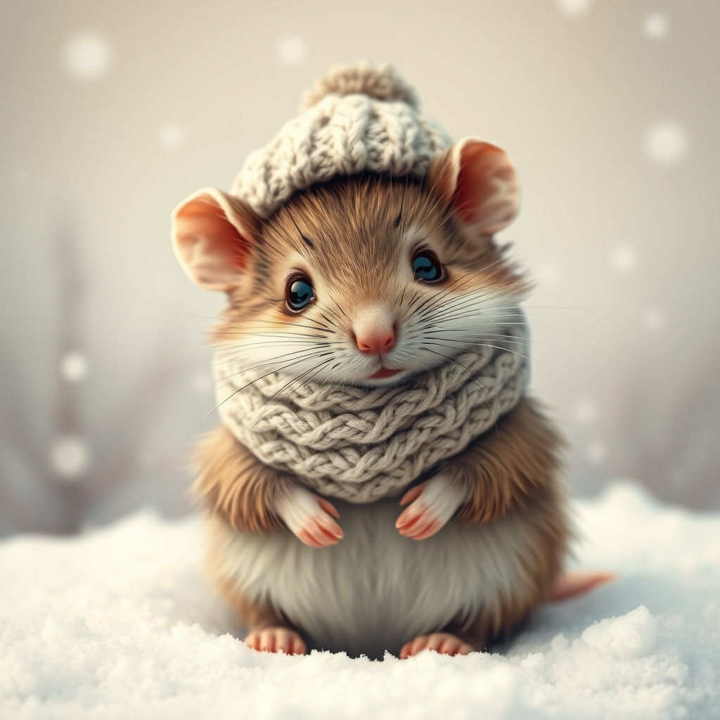 Cozy Winter Rat in Snow