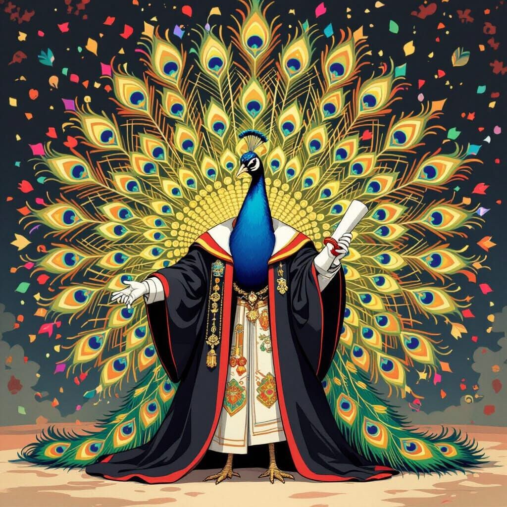 Peacock Graduate in Pop Art Style