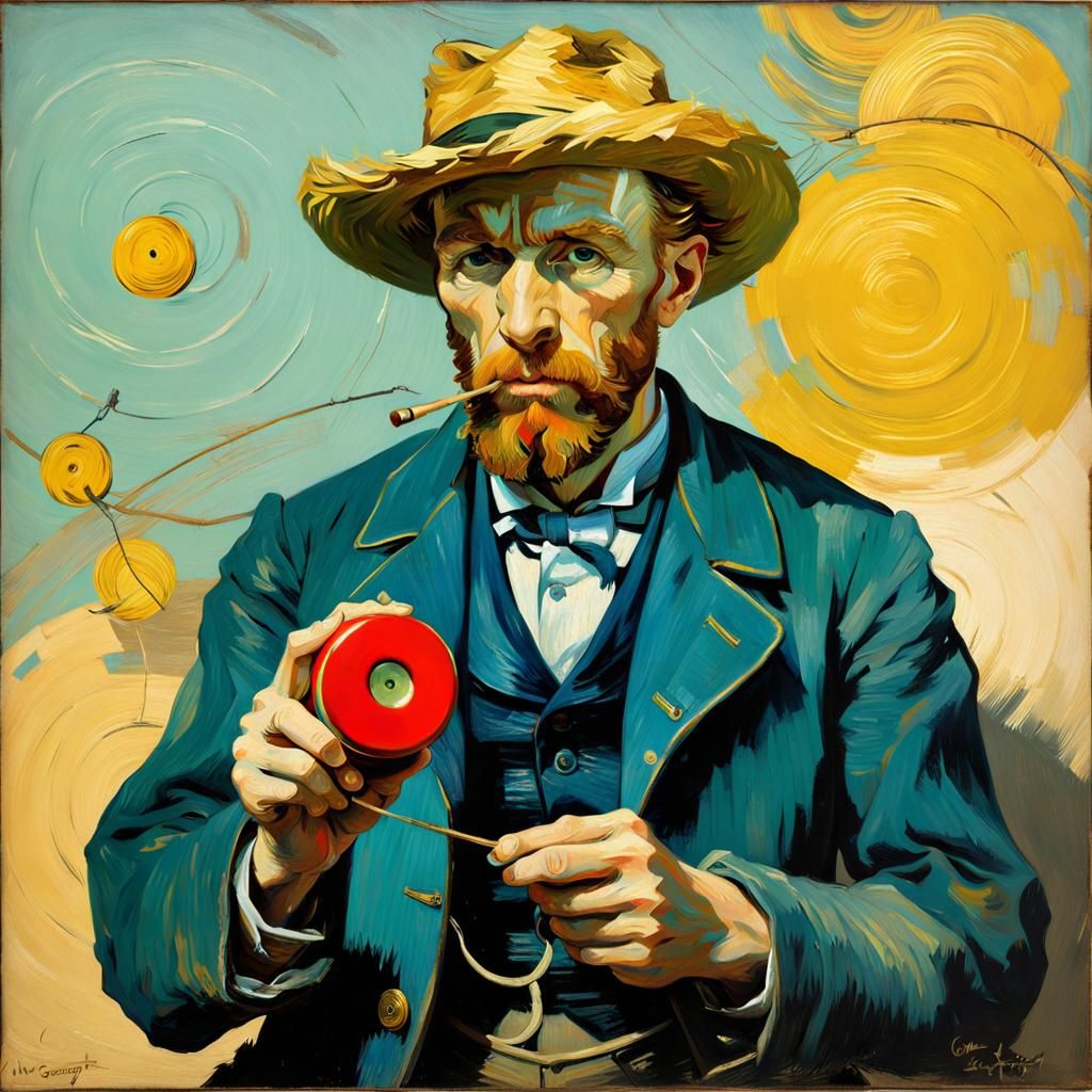 Portrait of Man With Yo-Yo in Post-Impressionist Style