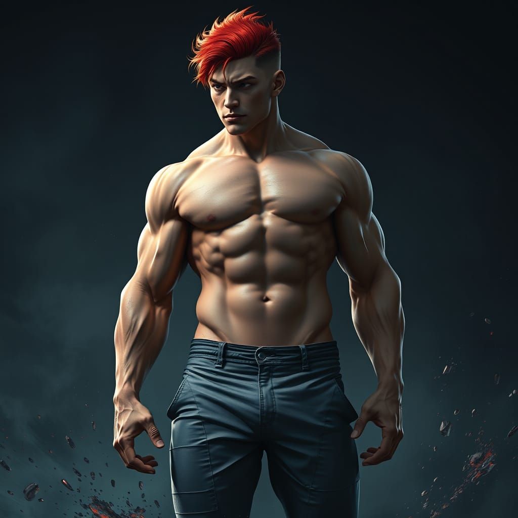 Muscular Fantasy Hero in Vibrant Hues