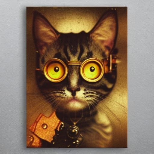 Steampunk Kitty in Warm Colors, Cel-Shaded Style