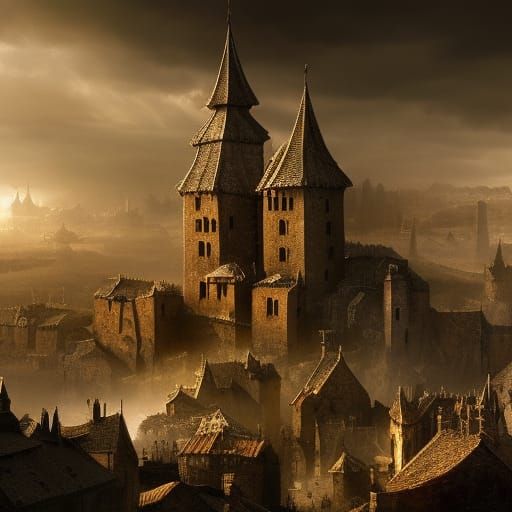 Dark Fantasy Medieval Village: Hyperdetailed Digital Paintin...
