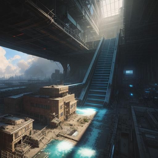 Post-Apocalyptic Factory Battlemap in Detailed Lineart