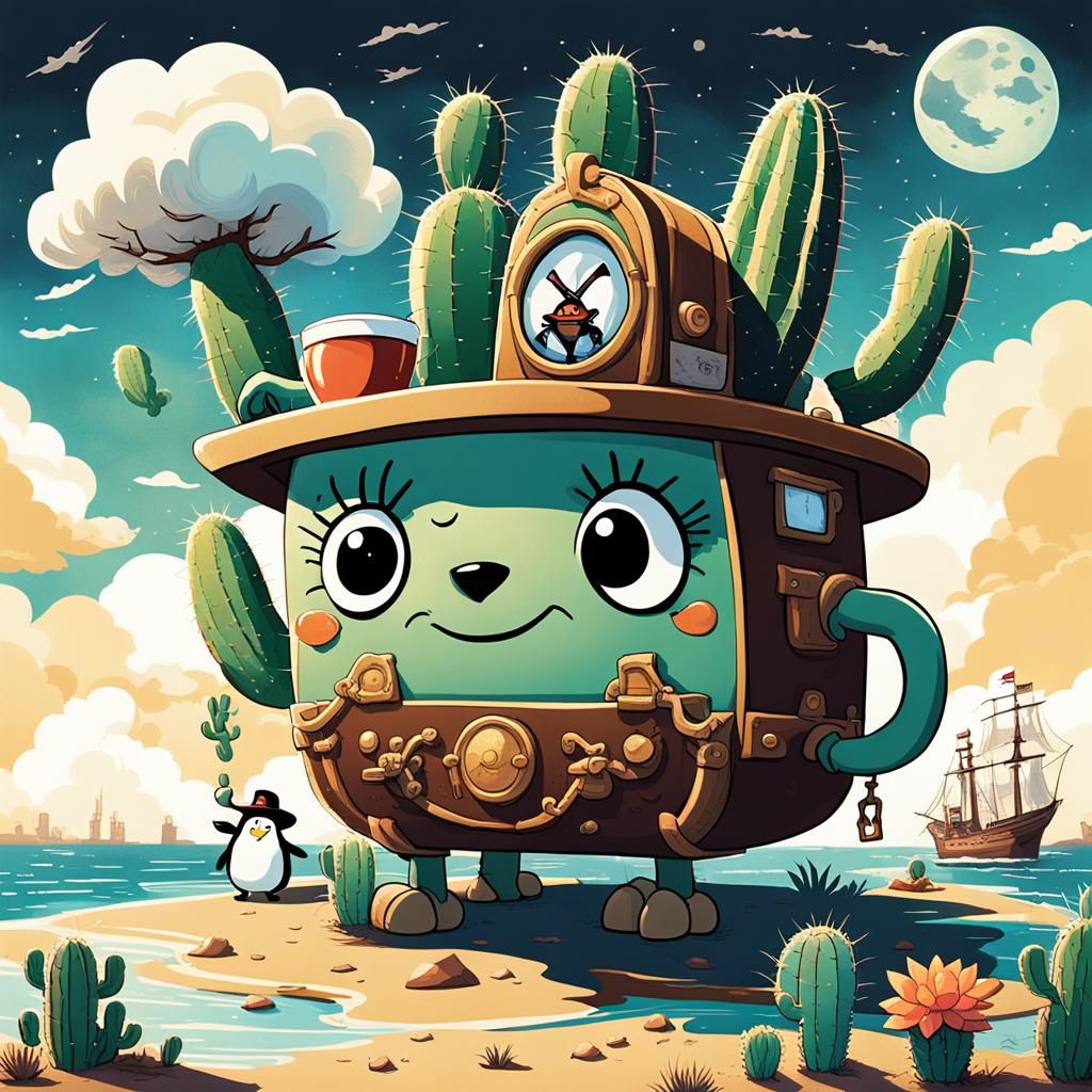 Surreal Fantasy Landscape with Talking Cactus, Hyperdetailed