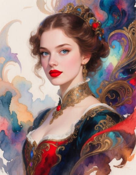 Baroque Portrait of Confident Woman With Red Lips