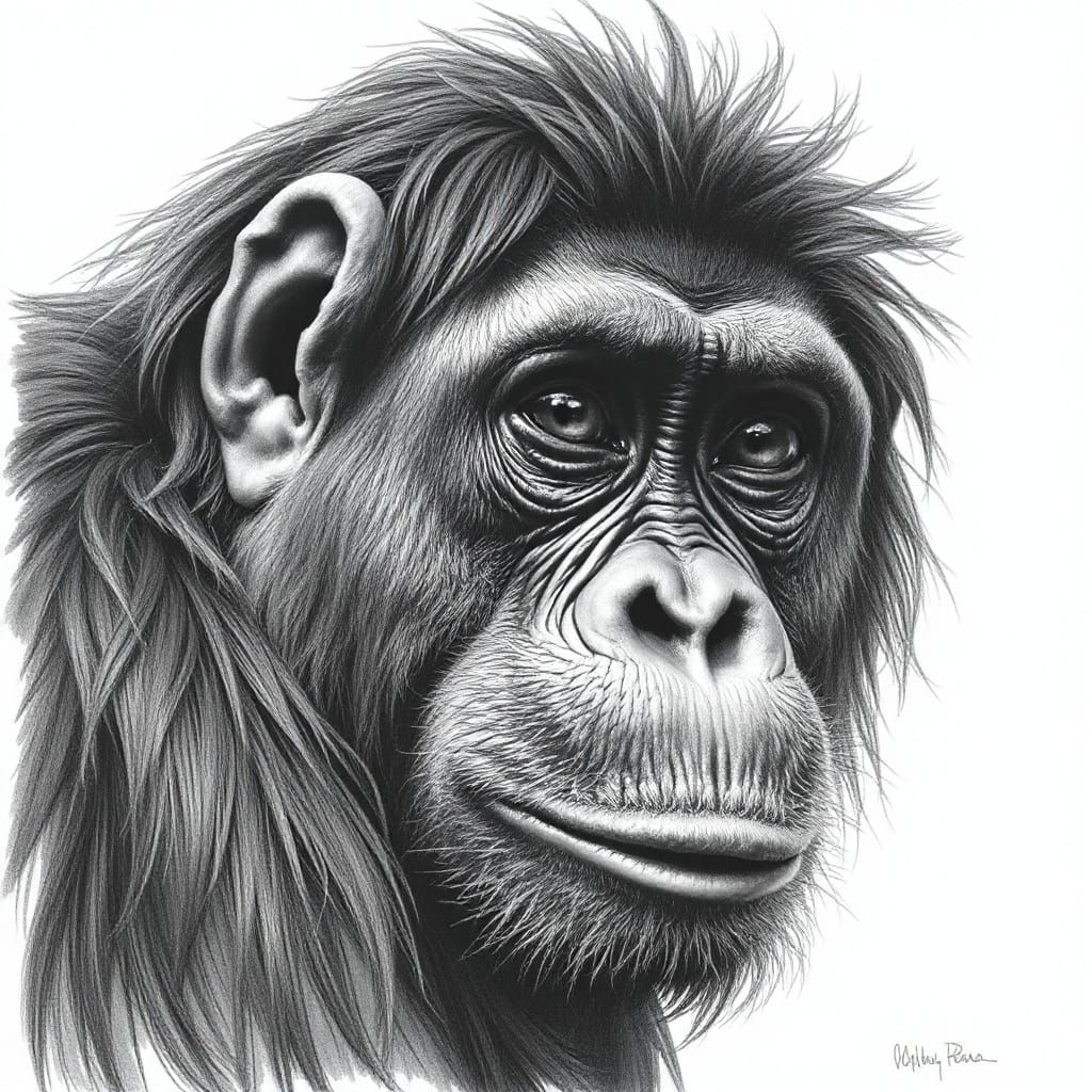 Pencil Portrait of an Old Orangutan