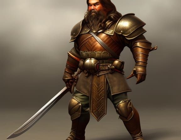 Dwarf Warrior in Bronze Armor, Oil Painting