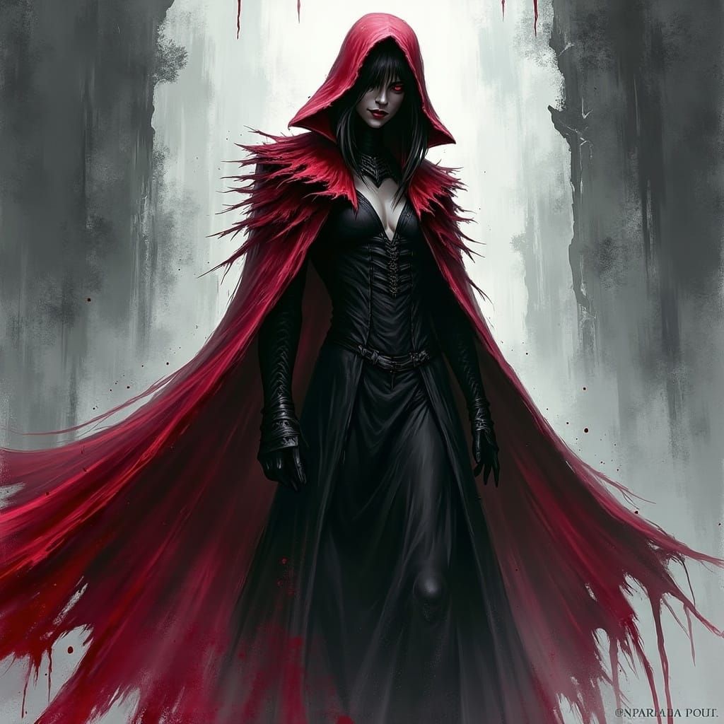 Mysterious Vampire in Red Cape: Watercolour Art