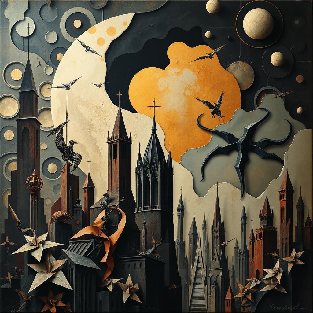 Surreal Origami Metropolis in Art Deco Style