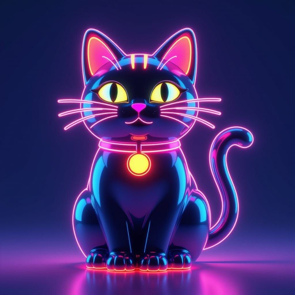 Retro Cat Clock With Vibrant Neon Flow