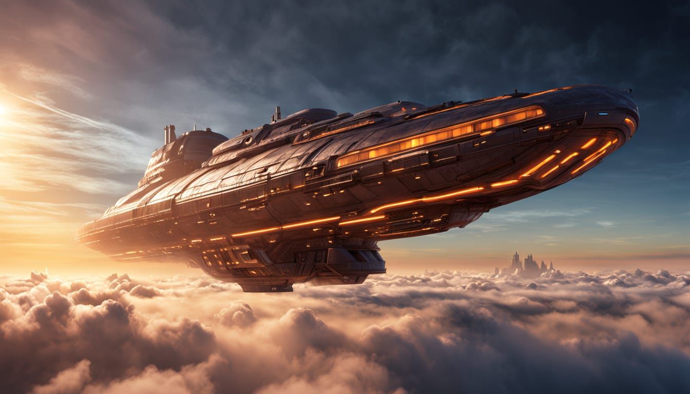 Majestic Starship Ascends Cloud City Skies