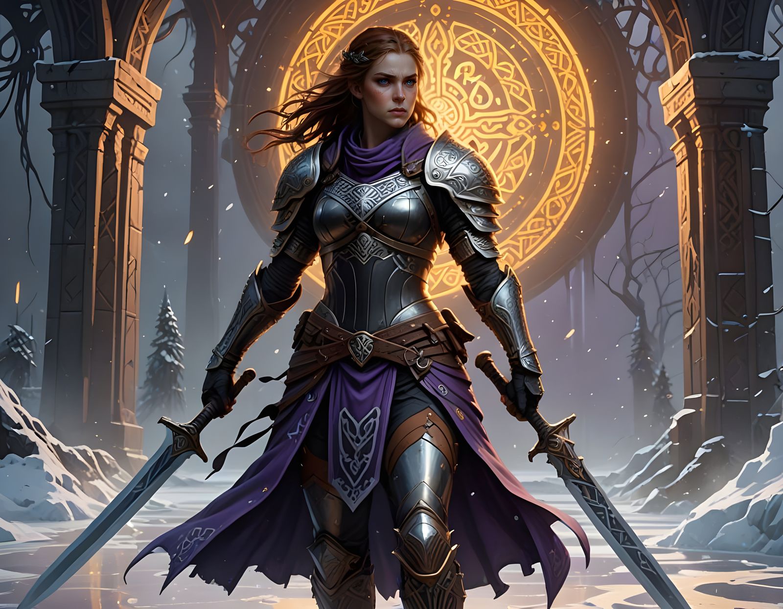 Celtic Warrior Woman on Ice, Dark Fantasy Art