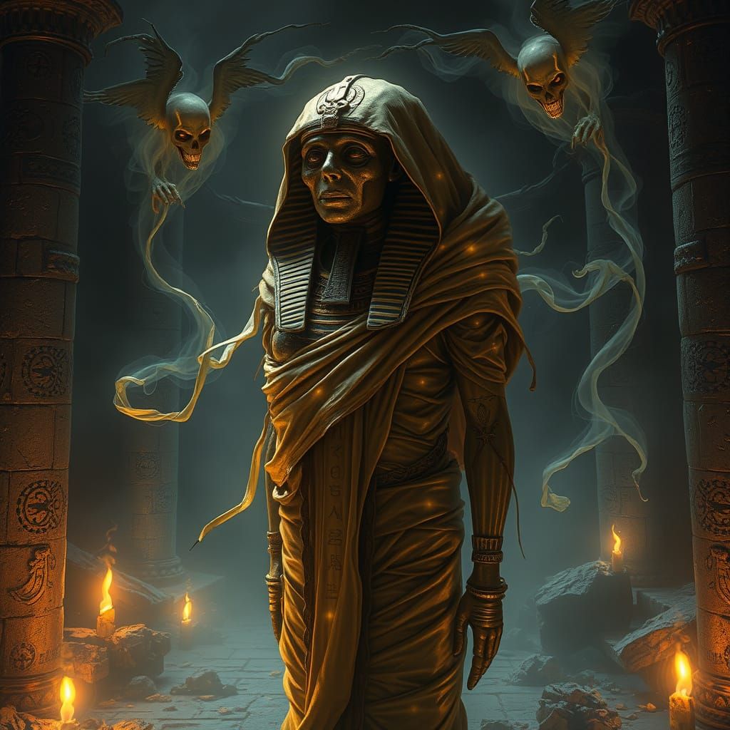 Ethereal Mummy in Dark, Mystical Temple Setting