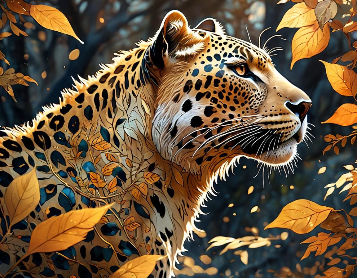 Autumn Leopard in Moebius-Inspired Fantasy Art