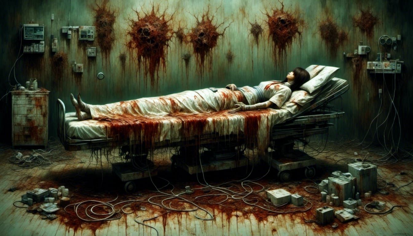 Sinister Blood-Spattered Surgeon in Horrorcore Style