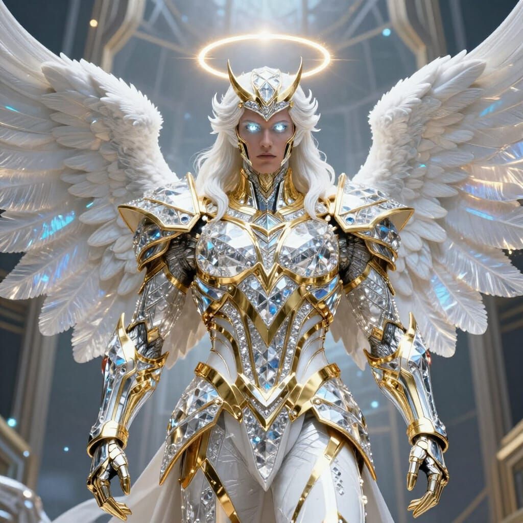 Angelic Sovereign Descends in White Gold Armor