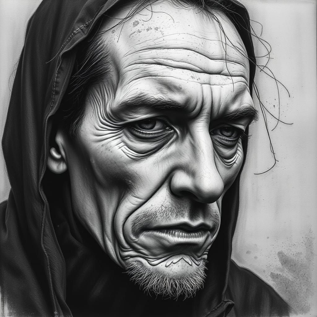 Highly Realistic 3D Charcoal Drawing in Black and White