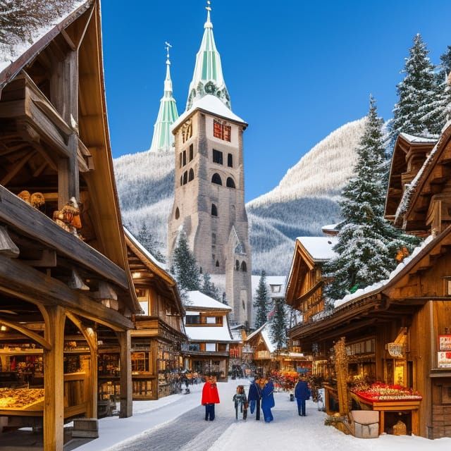 Winter Village Scene Inspired by Northern Renaissance