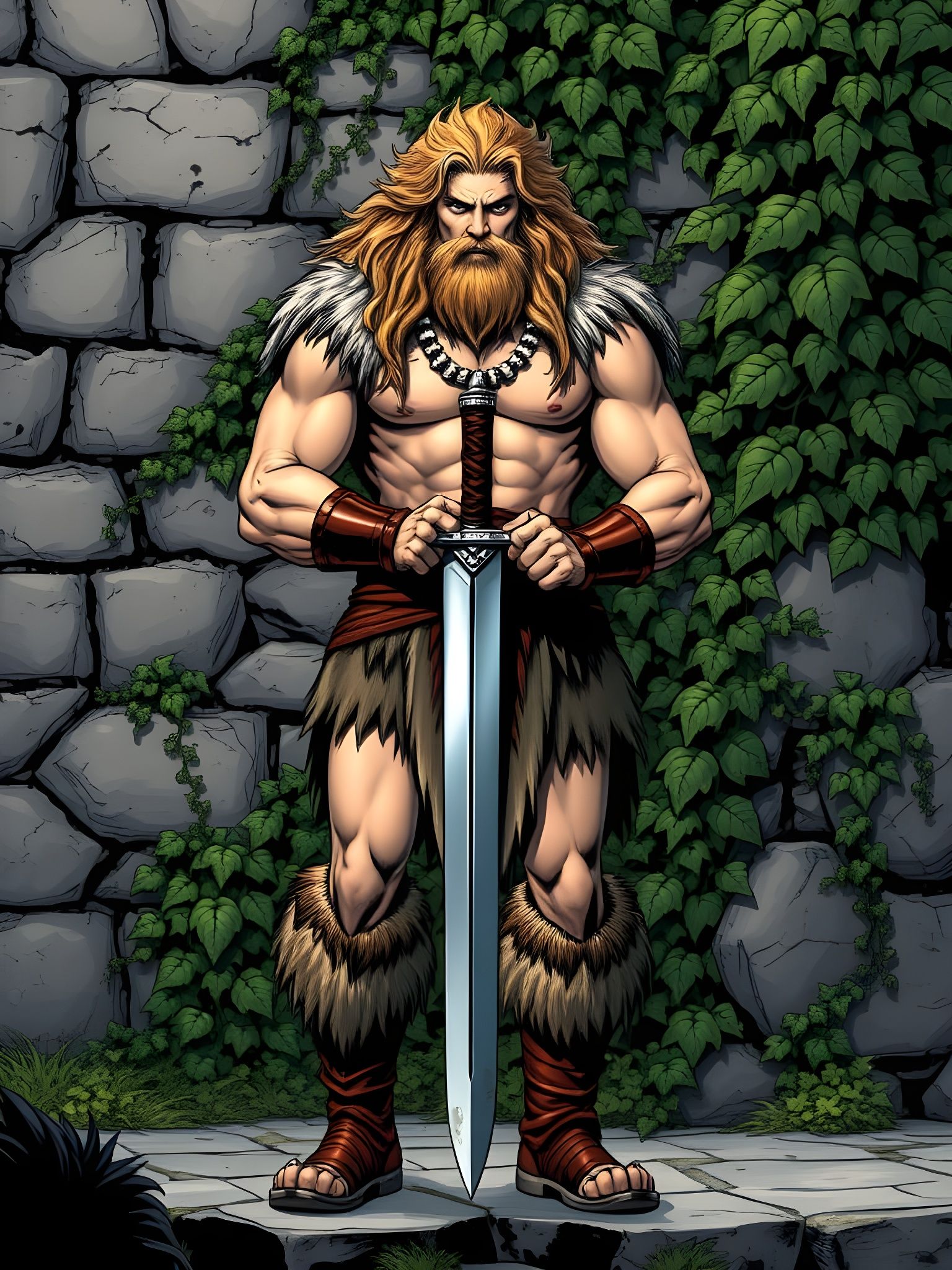 Heroic Barbarian Warrior in Ancient Setting