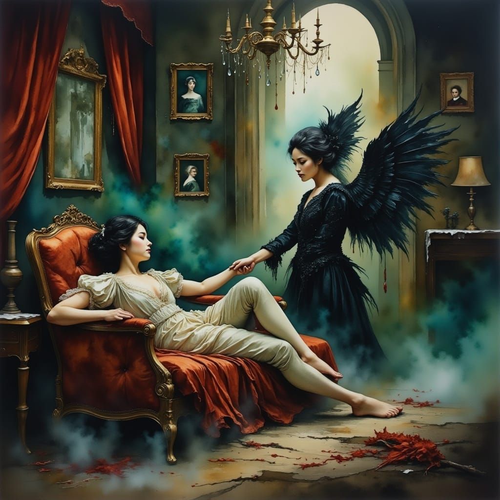 Gothic Angel of Mourning in a Desolate Post-Apocalyptic Land...