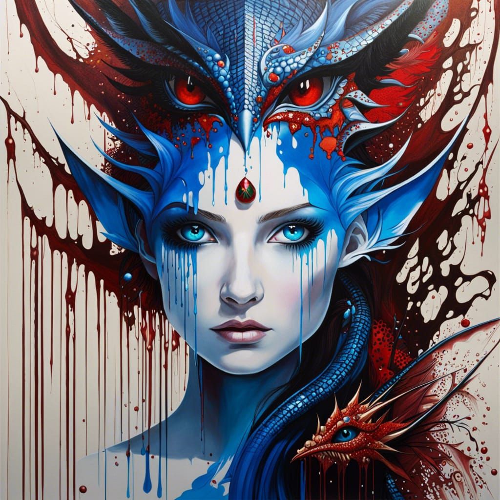 Blue-Eyed Dragon in Japanese Gothic Style