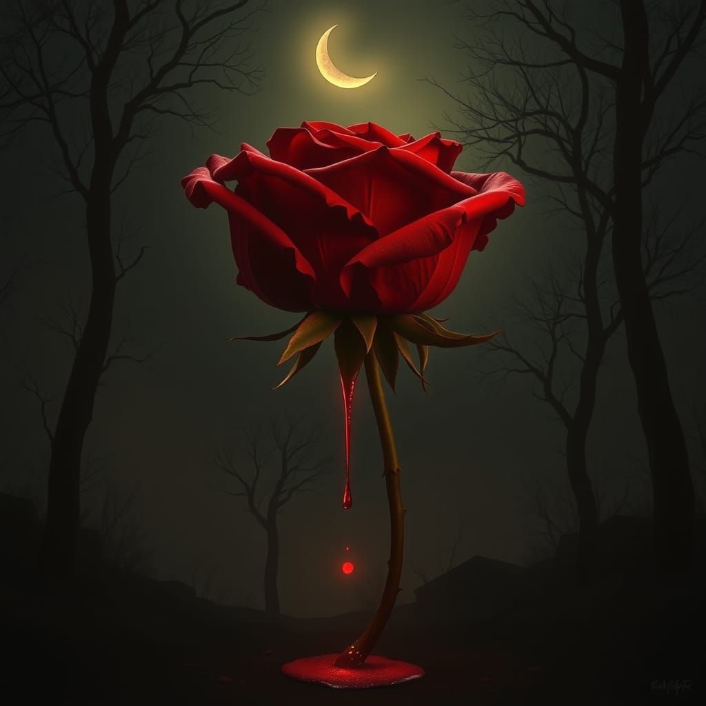 Bleeding Rose in Dark Forest: Mystical Realism