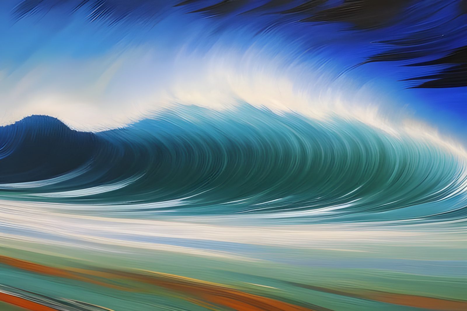 Sparkling Tidal Wave in Impasto Style