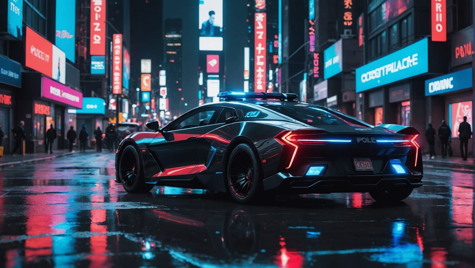 Futuristic Police Car on Cyberpunk Avenue