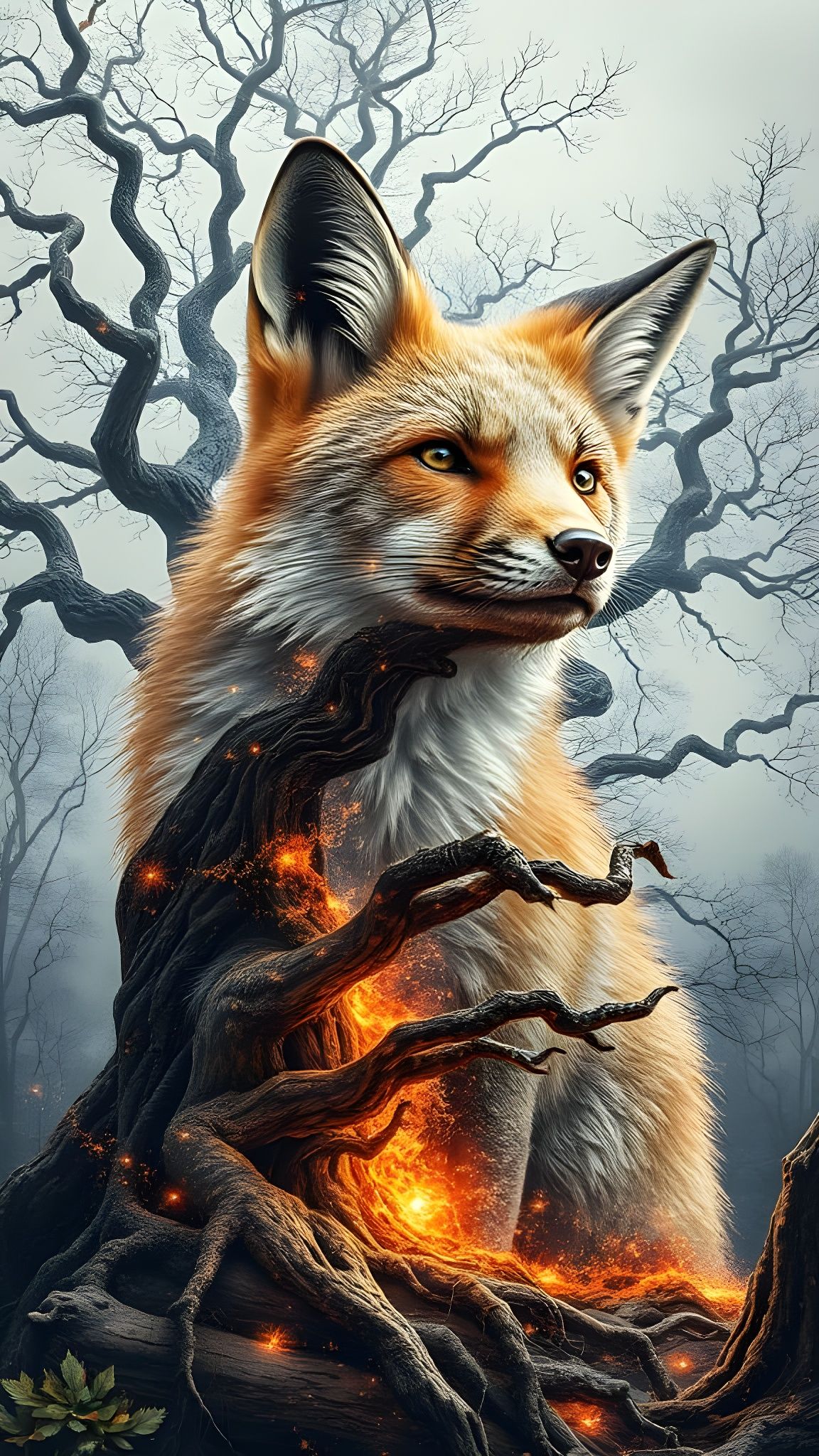 Cosmic Fox in Glassy, Surrealistic Vines