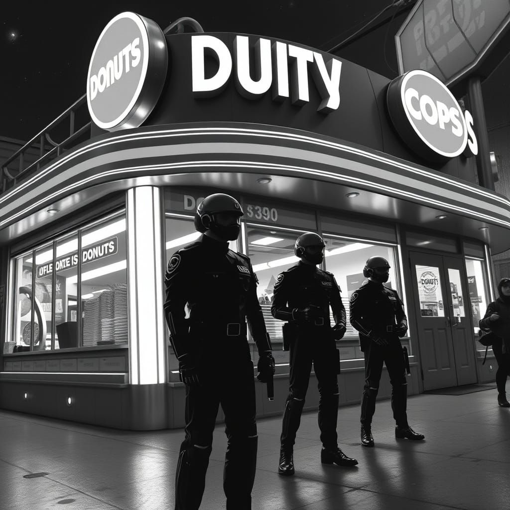 Galaxy Cops at Donut Store in Noir Style